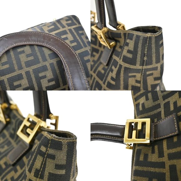 FENDI Logo Zucca Pattern Hand Bag Canvas Leather Brown GHW Italy - Picture 8 of 14
